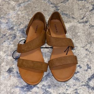 Brown Faux Suede Elastic Strap Flat
